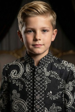 Black Armani Embroidery Boys Indo Western