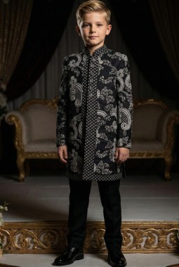 Black Armani Embroidery Boys Indo Western