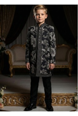 Black Armani Embroidery Boys Indo Western