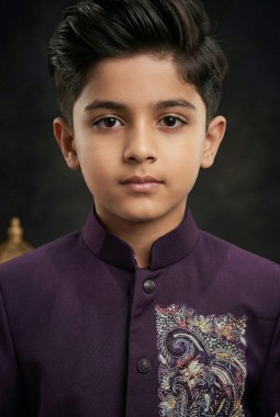 Wine Armani Hand Work Boys Indo Western