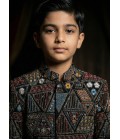 Black Velvet Embroidered Boys Nawabi Indo Western