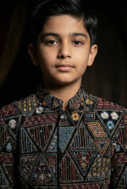 Black Velvet Embroidered Boys Nawabi Indo Western