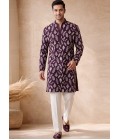 Wine Silk Embroidery Mens Wedding Kurta Pant