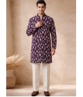 Wine Silk Embroidery Mens Wedding Kurta Pant