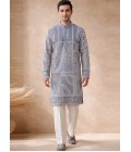Blue Georgette Embroidery Mens Designer Kurta Pant