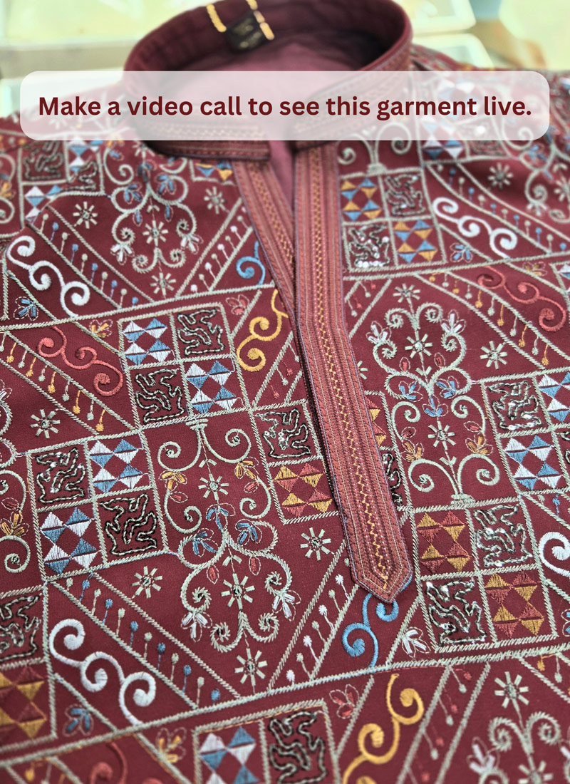 Maroon Georgette Embroidery Designer Wedding Kurta Pant