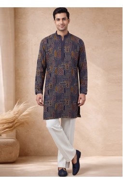 Royal Blue Silk Embroidered Kurta Pant Set