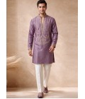 Lilac Velvet Embroidery Mens Wedding Kurta Pant