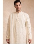 Off White Silk Embroidery Mens Festive Wear Kurta Pant