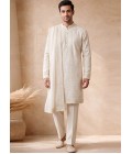 Off White Silk Embroidery Mens Festive Wear Kurta Pant