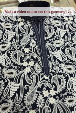 Blue Japanese Embroidery Mens Designer Kurta Pant 