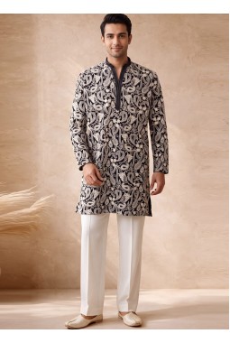 Blue Japanese Embroidery Mens Designer Kurta Pant 
