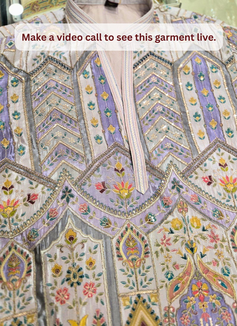 Lavender Silk Embroidery Mens Festive Wear Kurta Pant