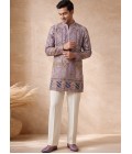 Lavender Silk Embroidery Mens Festive Wear Kurta Pant