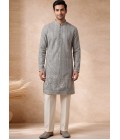 Slate Green Georgette Embroidery Mens Wedding Kurta Pant Set
