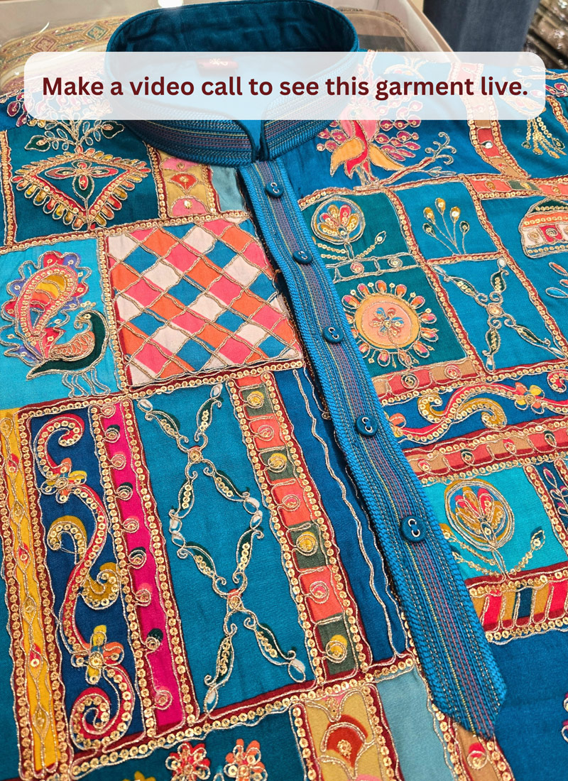 Teal Blue Silk Embroidery Mens Festive Wear Kurta Pant