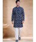 Ink Blue Japanese Embroidery Mens Festive Wear Kurta Pant