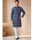 Ink Blue Japanese Embroidery Mens Festive Wear Kurta Pant