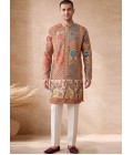 Multi Color Art Silk Embroidery Mens Festive wear Kurta Pant
