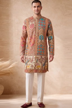 Multi Color Art Silk Embroidery Mens Festive wear Kurta Pant