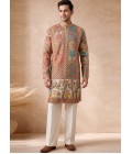 Multi Color Art Silk Embroidery Mens Festive wear Kurta Pant