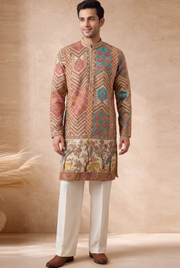 Multi Color Art Silk Embroidery Mens Festive wear Kurta Pant