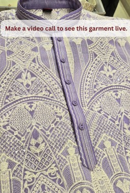Lilac Tissue Embroidery Mens Wedding Kurta Pant Set
