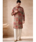 Multi Color Art Silk Embroidery Mens Wedding Kurta Pant