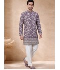 Lavender Tissue Embroidery Mens Wedding Kurta Pant  