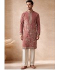 Deep Mauve Tissue Embroidery Mens Festive Wear Kurta Pant