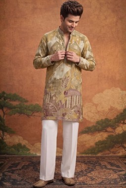 Burnt Toast Art Silk Embroidery Mens Festive Wear Kurta Pant