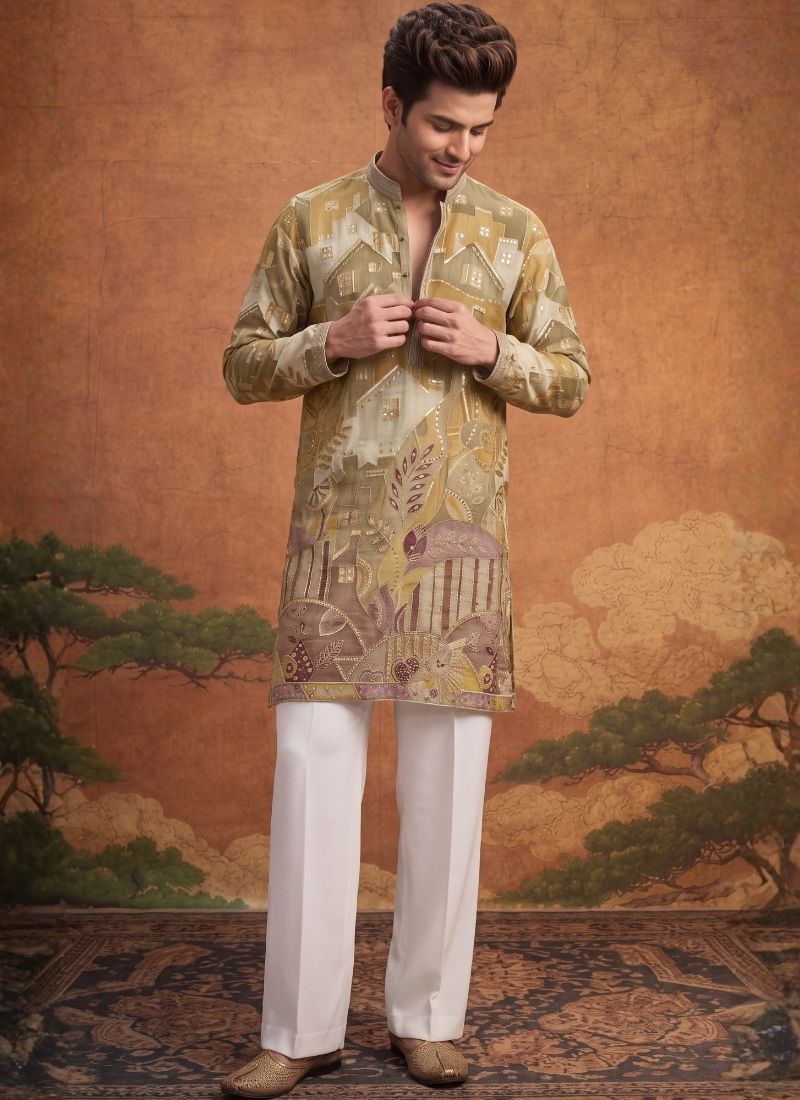 Burnt Toast Art Silk Embroidery Mens Festive Wear Kurta Pant