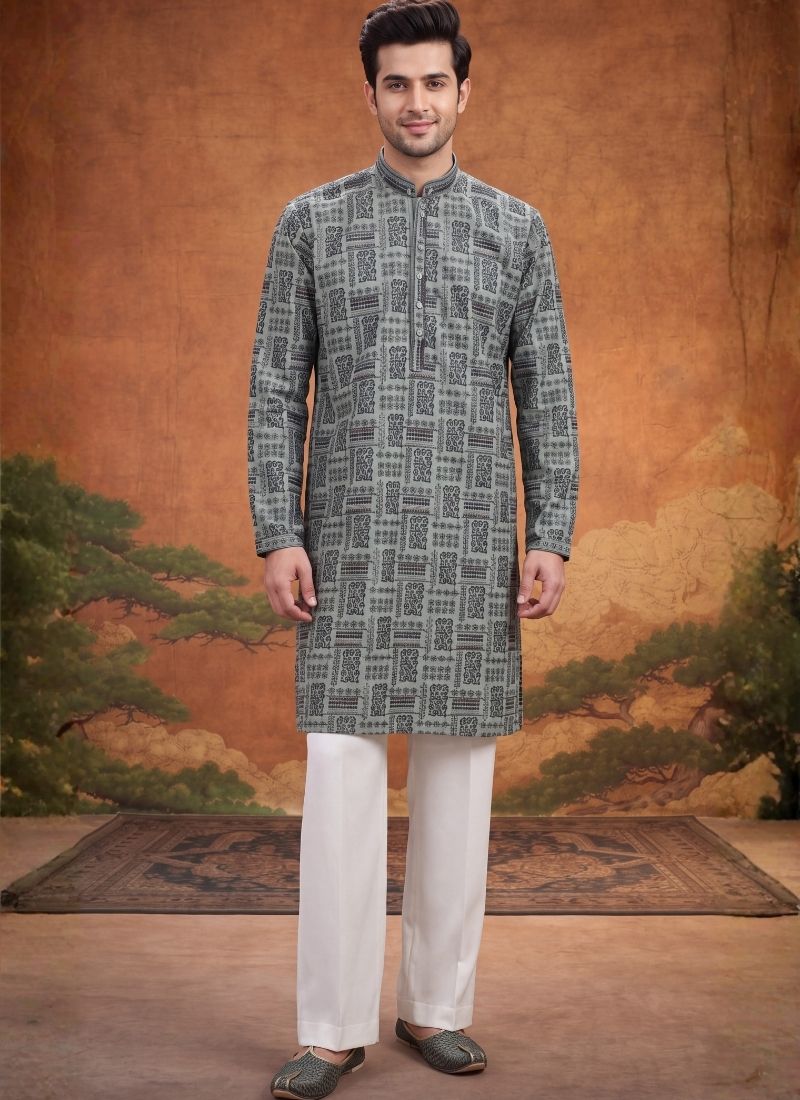 Wine Georgette Embroidery Mens Festive Wear Kurta Set