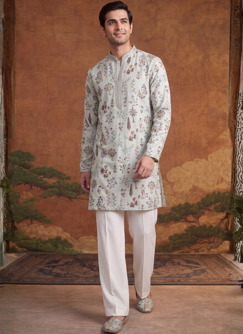 Pista Art Silk Embroidery Mens Festive Wear Kurta Set