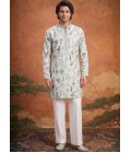 Pista Art Silk Embroidery Mens Festive Wear Kurta Set