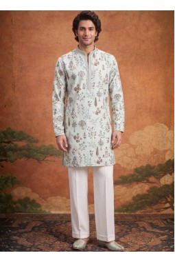 Pista Art Silk Embroidery Mens Festive Wear Kurta Set
