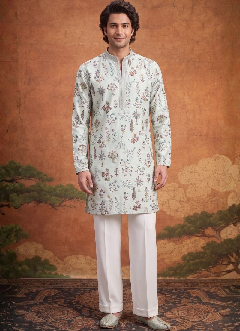 Pista Art Silk Embroidery Mens Festive Wear Kurta Set