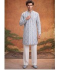 Off White Silk Embroidery Mens Festive Wear Kurta Set