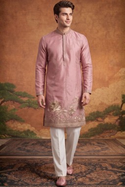 Onion Tissue Embroidery Mens Festive Wear Kurta Pant