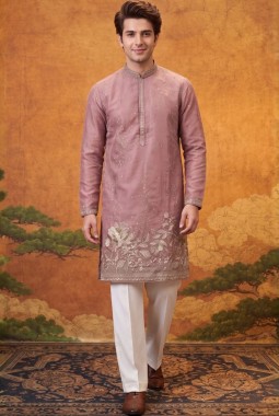 Onion Tissue Embroidery Mens Festive Wear Kurta Pant