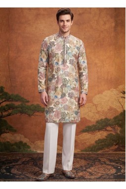 Multi Color Art Silk Embroidery Mens Festive Wear Kurta Set