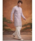Lilac Georgette Embroidery Mens Festive Wear Kurta Set