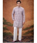 Lilac Georgette Embroidery Mens Festive Wear Kurta Set