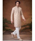 Off White Art Silk Embroidery Mens Festive Wear Kurta Pant