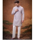 Lilac Tissue Silk Embroidery Mens Festive Wear Kurta Set