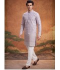 Lilac Tissue Silk Embroidery Mens Festive Wear Kurta Set