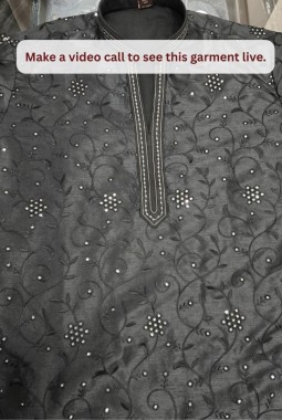Black Art Silk Embroidery Mens Festive Wear Kurta Set