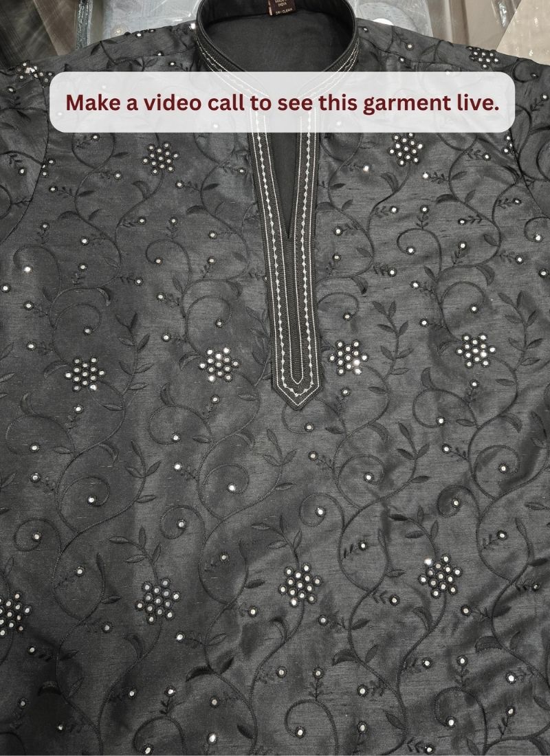 Black Art Silk Embroidery Mens Festive Wear Kurta Set