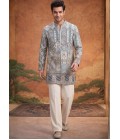 Sky Blue Tissue Silk Embroidery Mens Festive Wear Kurta Set