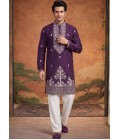 Wine Japanese Embroidery Mens Festive Wear Kurta Set